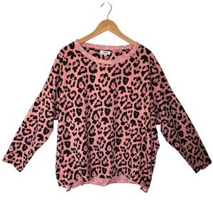 Umgee USA Leopard Print Long Sleeve Top Pink‎ Black Large Side Pocket Casual